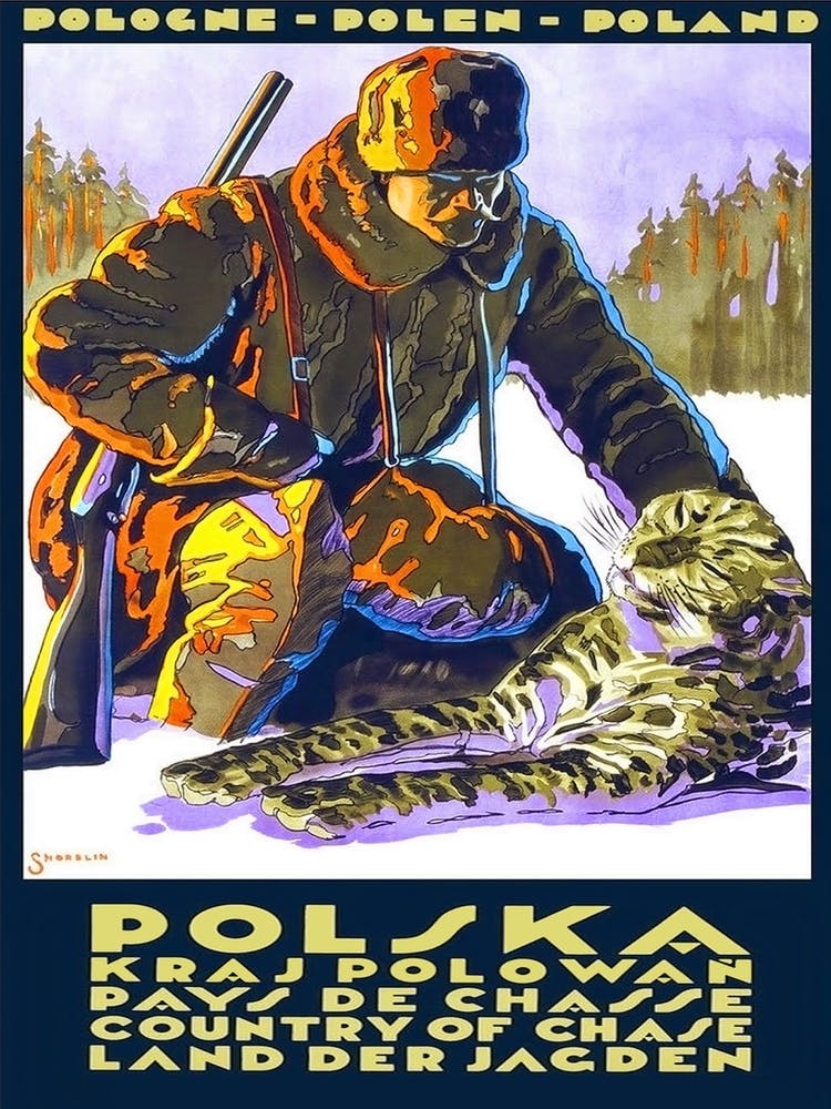 Hunting In Polska, Vintage Travel Poster