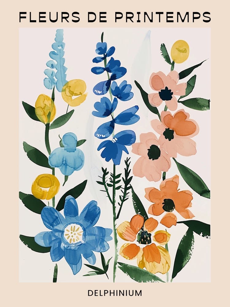 Floral Printanier Affiche Française Delphinium 3