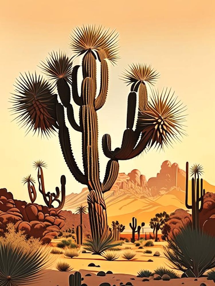 Joshua Trees In Mojave Desert Retro Illustration (2)