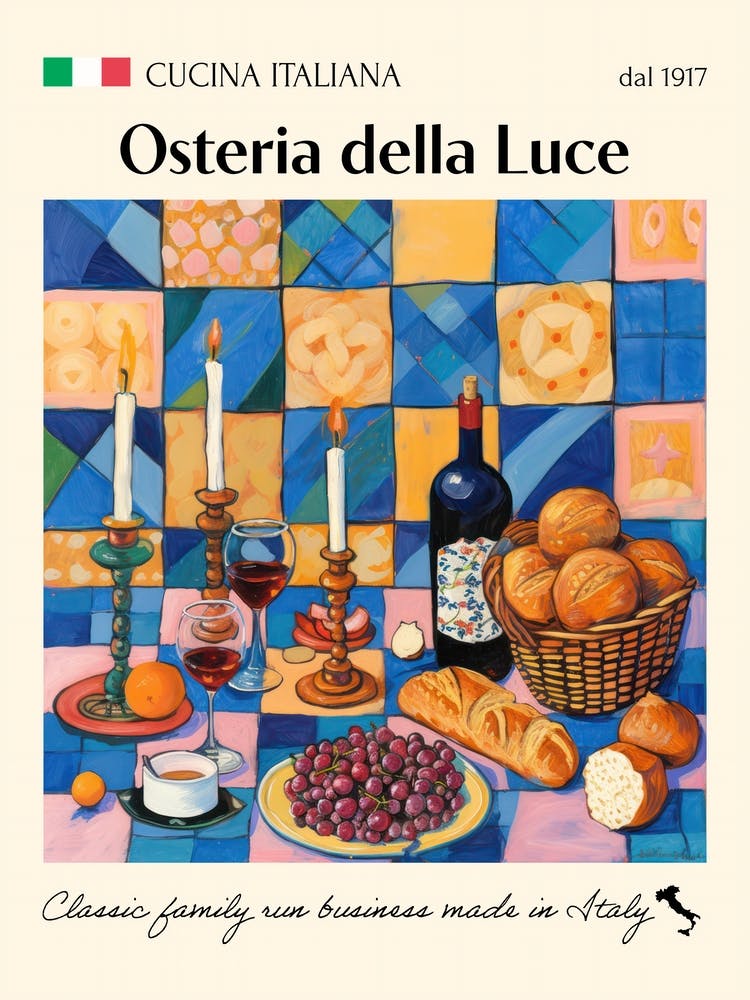 Osteria Della Luce Trattoria Italian Poster Food Kitchen