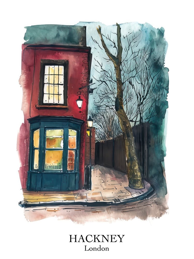 Hackney London Borough   Street Watercolour 10 Poster