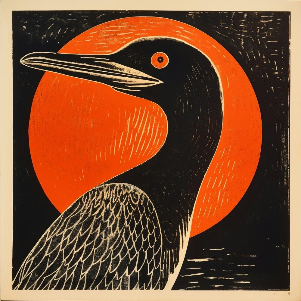 Retro Bird Lithograph Cormorant 1