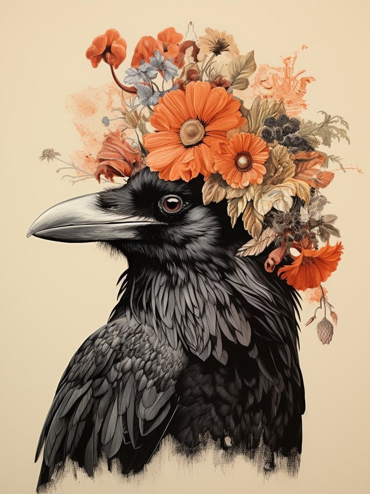 Bird With A Flower Crown Raven 1