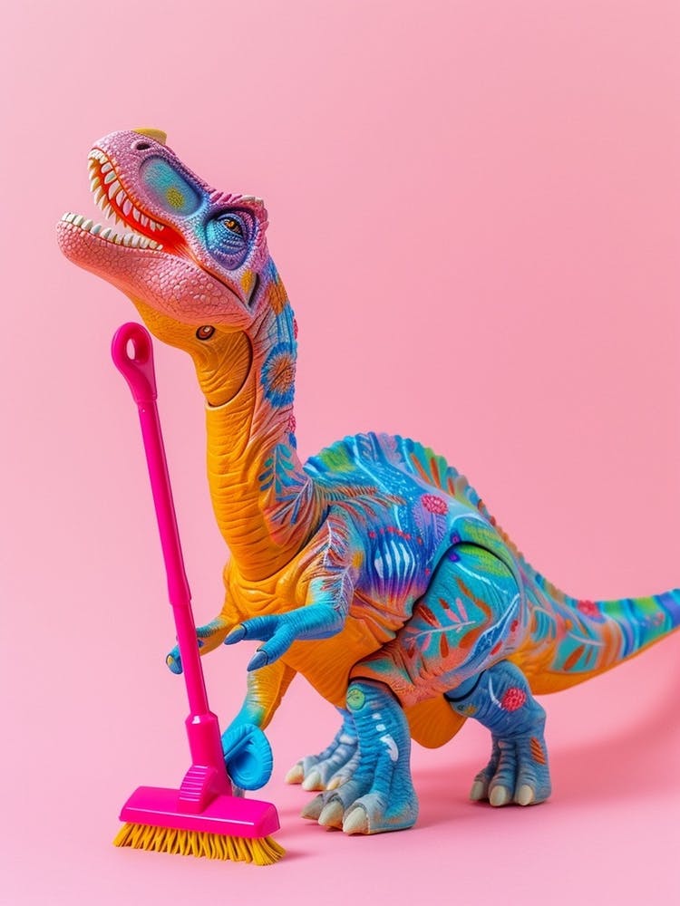 Toy Dinosaur Cleaning Up