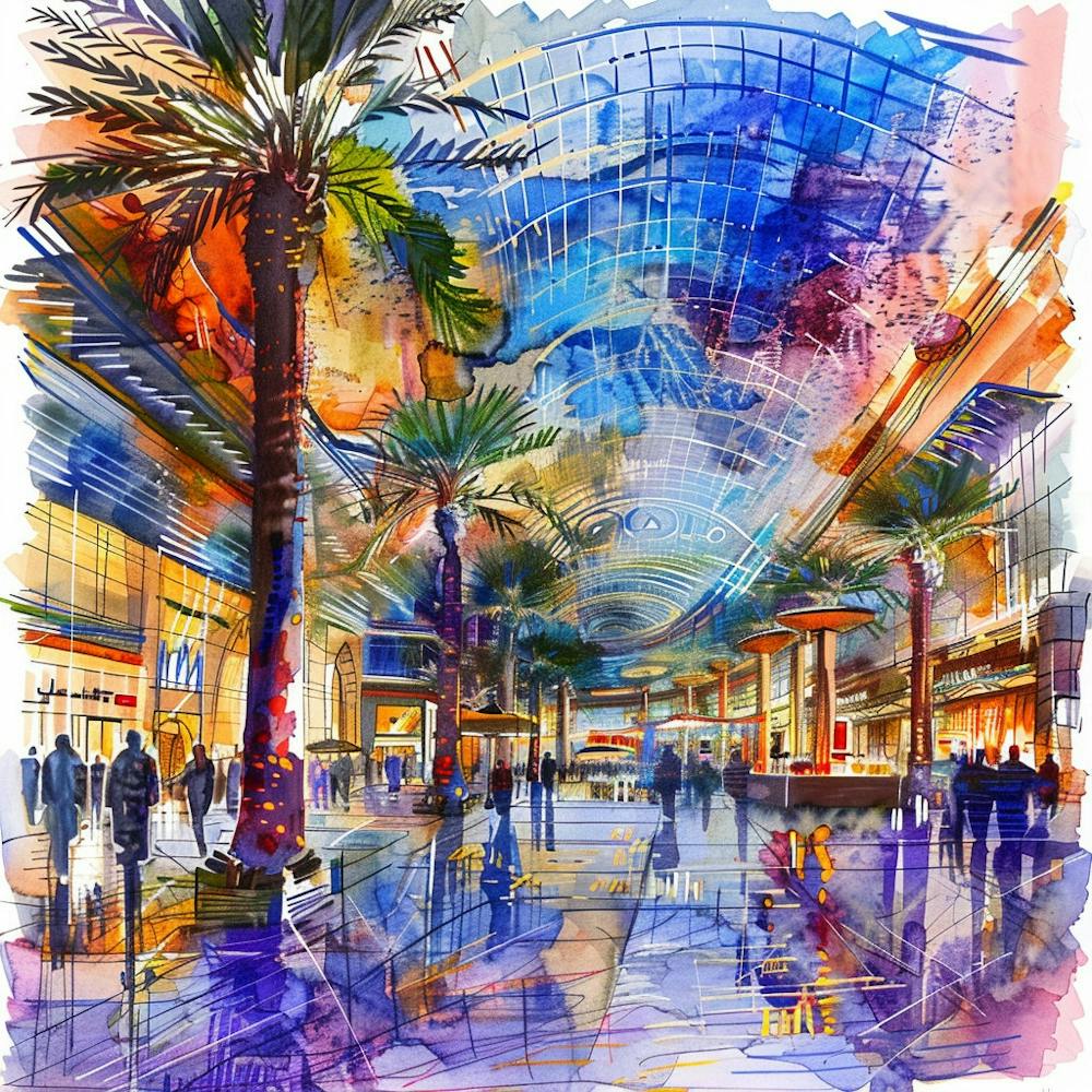 Shopping Mall Watercolor Painting
