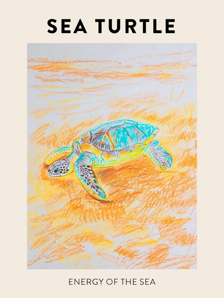 Sea Turtle On The Beach Crayon Doodle Poster 3