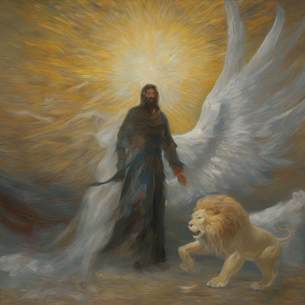 The Angel Of The Lord Protecting His Daughter, The Prowling Lion Enemy Of Darkness Vs Light & Daughter Of Yahweh Wan Gogh Impressionism