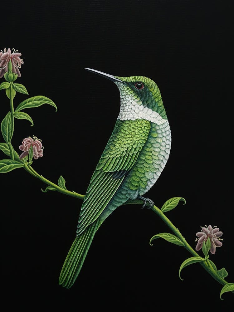 Ohara Koson Inspired Bird Painting Hummingbird 2