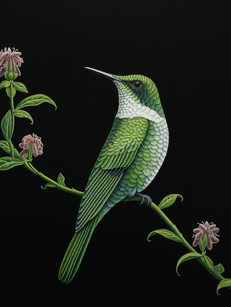 Ohara Koson Inspired Bird Painting Hummingbird 2