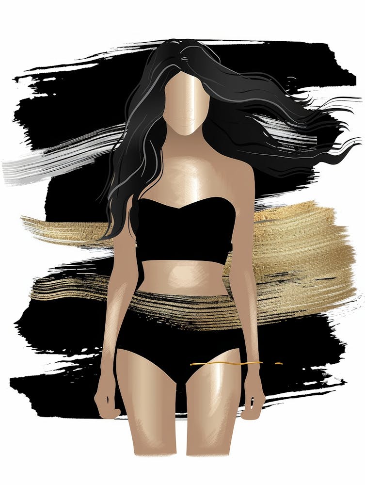 Gold And Black Woman In Bikini