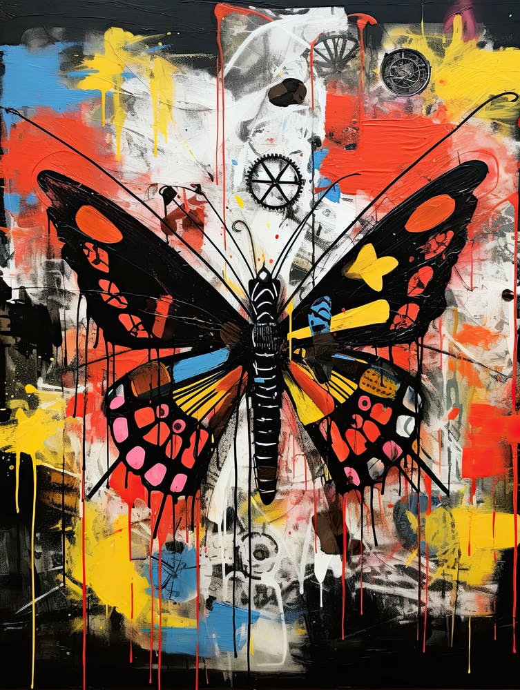Butterfly in Basquiat's Style, mixed colors