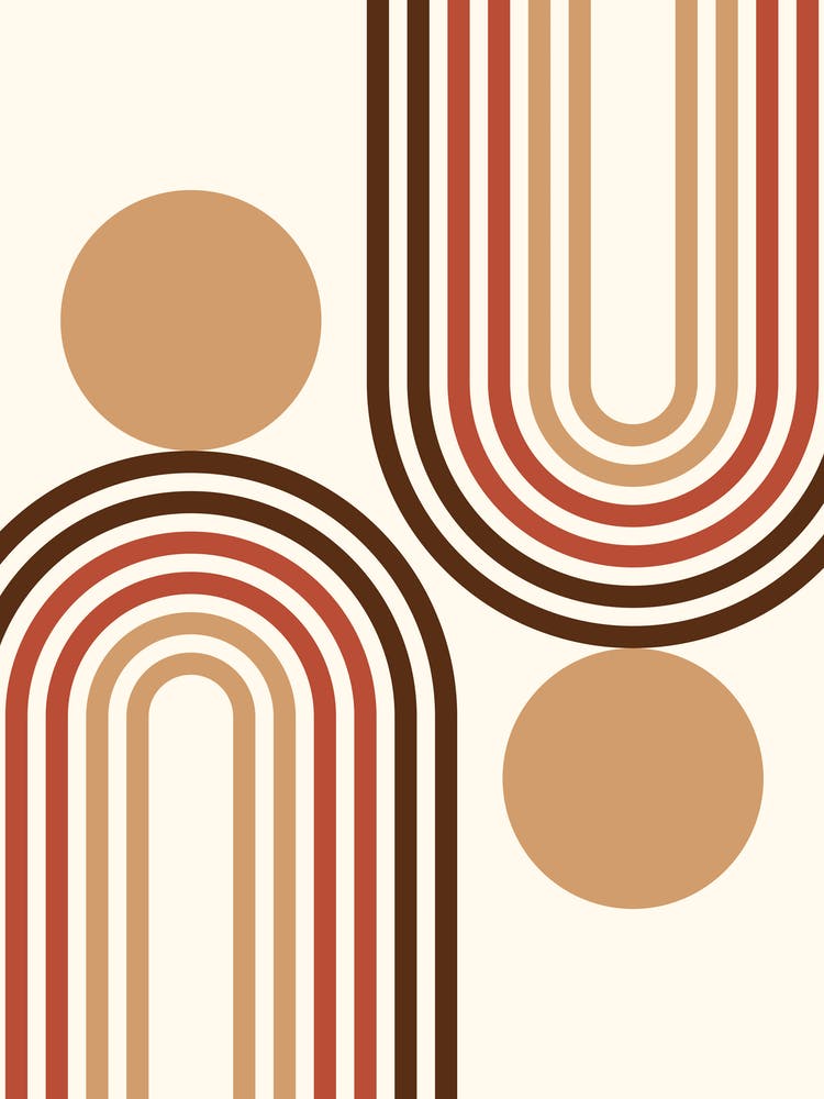 Mid Century Modern Geometric in retro gold brown terracotta (Rainbow and Sun Abstract Design) 6