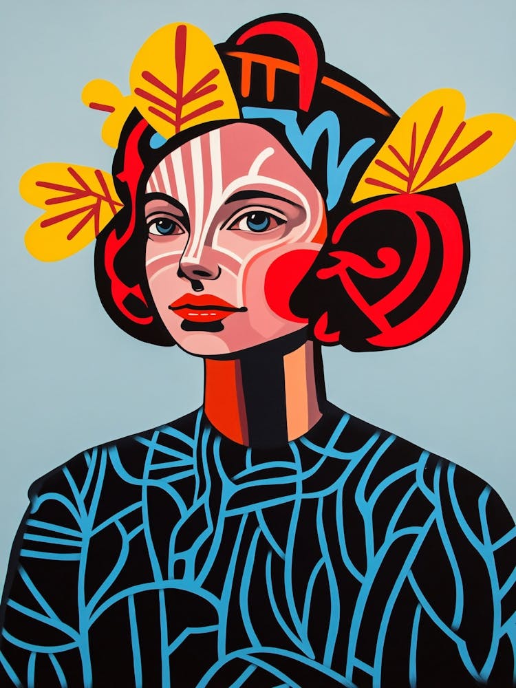 Frau mit Blättern im Haar - Expressionistisches Gemälde