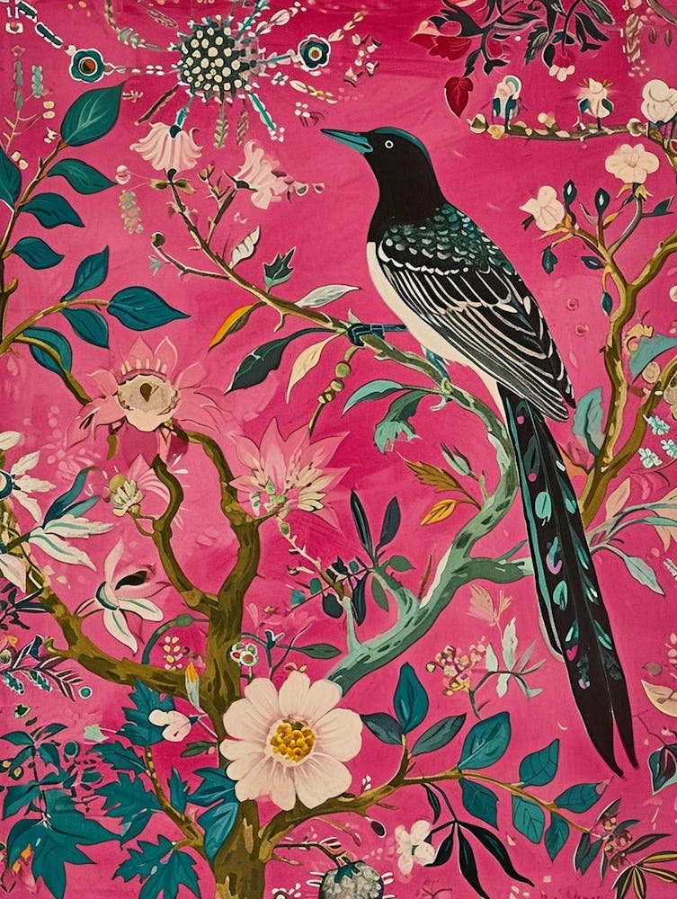 Floral Animal Painting Magpie 2