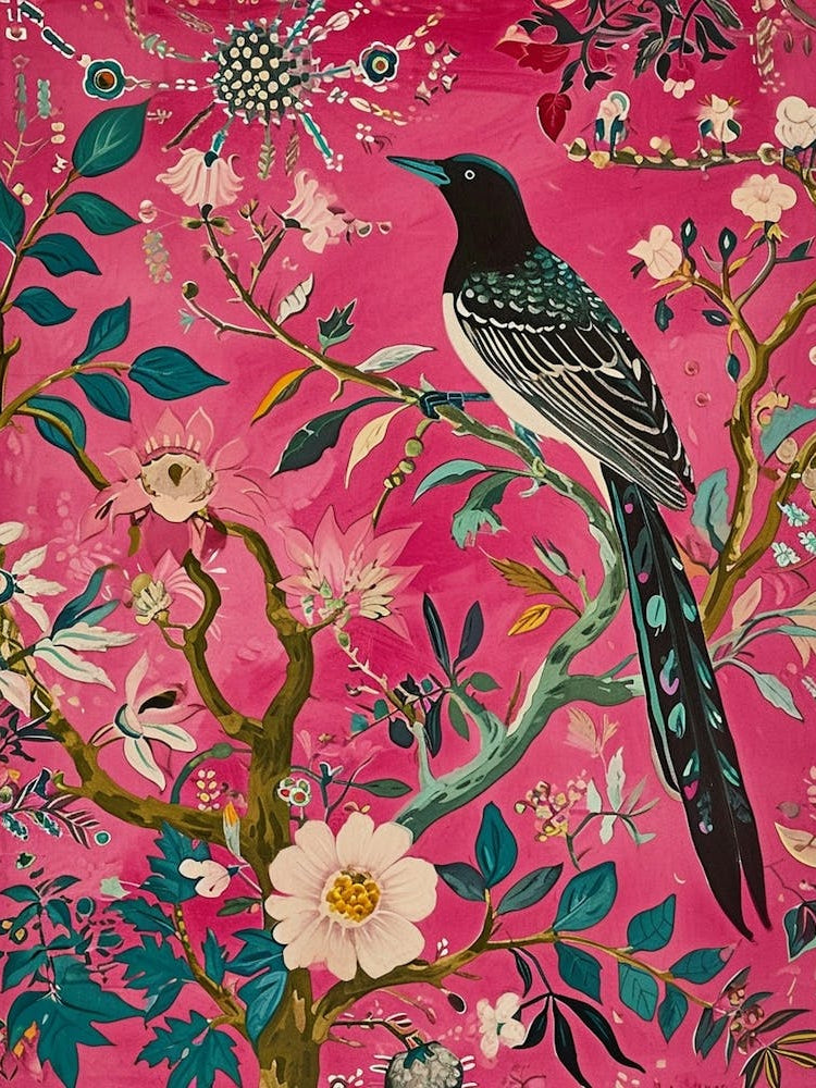 Floral Animal Painting Magpie 2