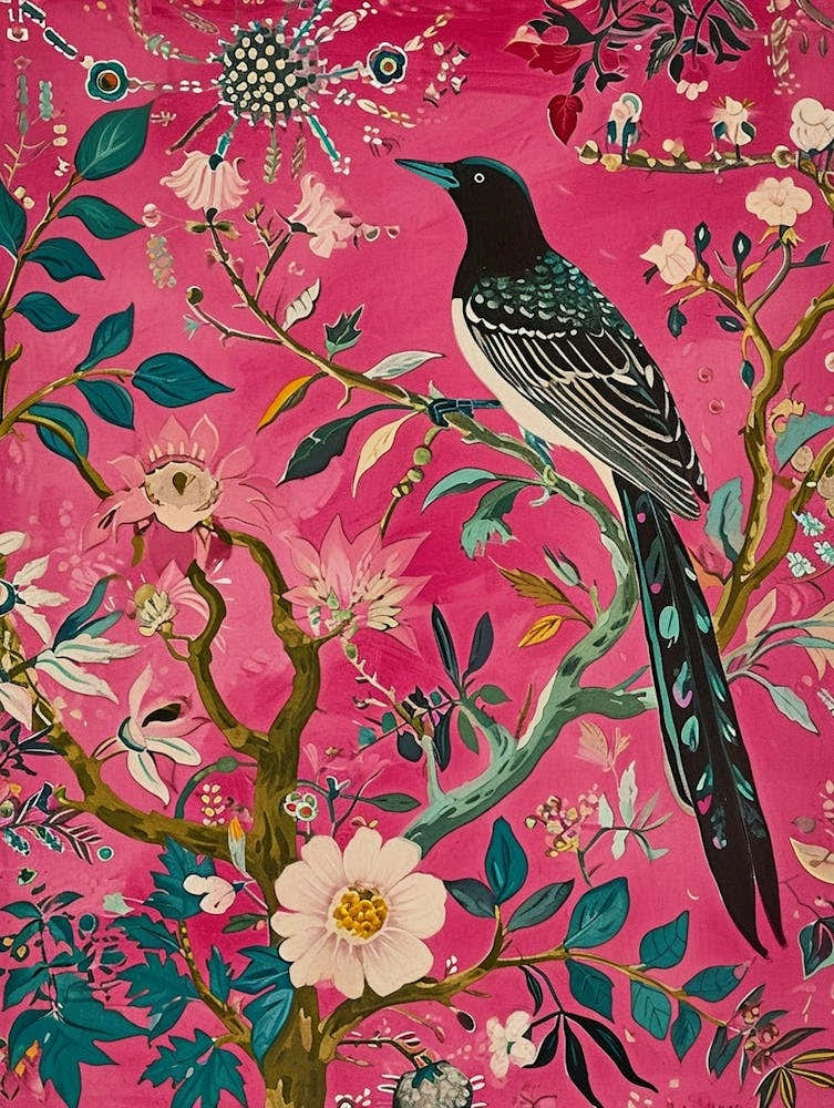 Floral Animal Painting Magpie 2