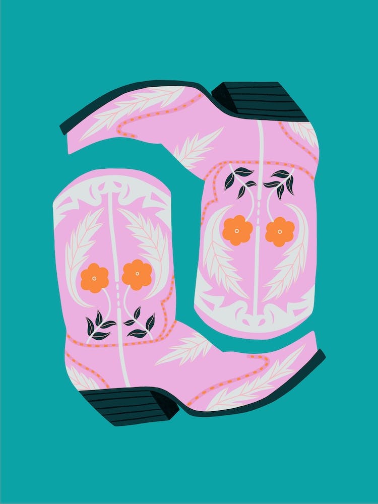 Fancy Boots In Pink And Teal