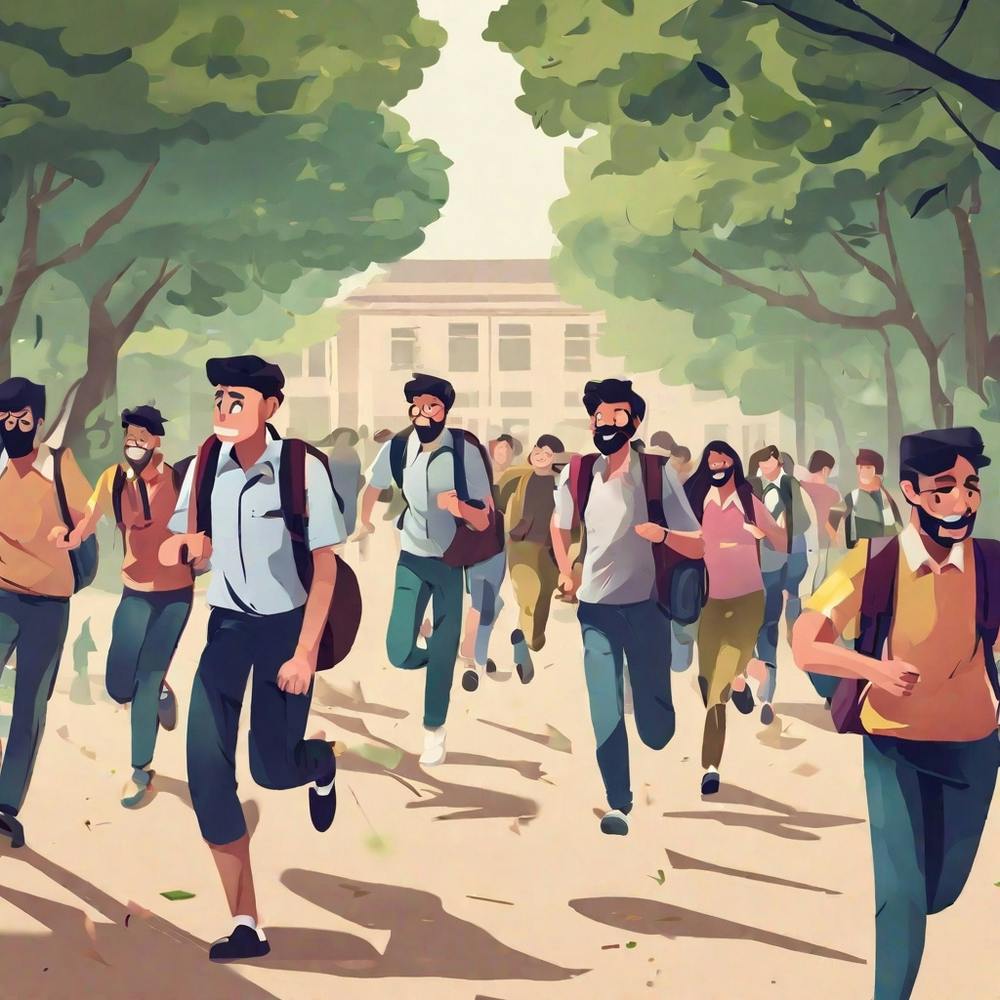 Illustration Of Students Running In The Park