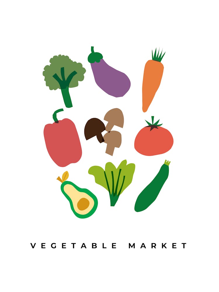 Vegetable Market, Kitchen, Illustrations