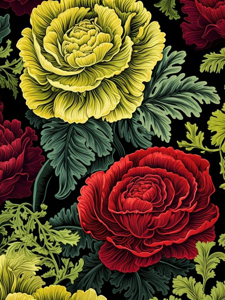 Ornamental Kale And Cabbage 2 William Morris Style Winter Florals