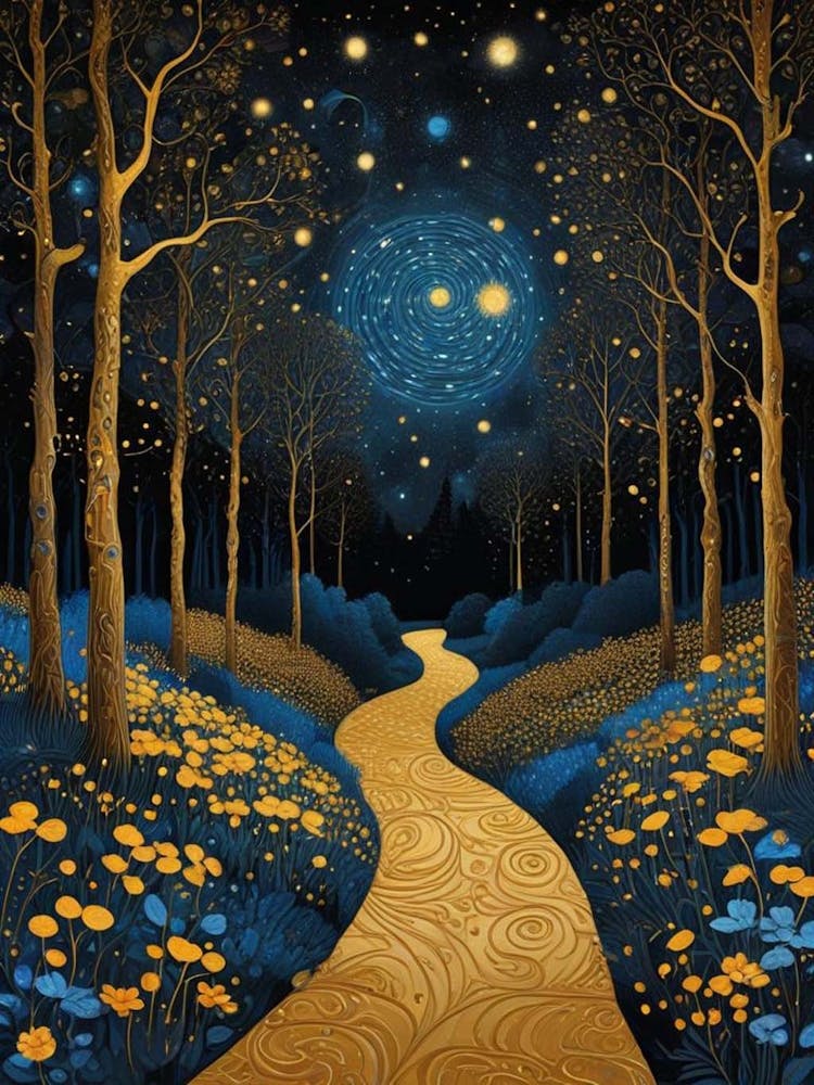 Starry Night Forest By Klimt Style (1)