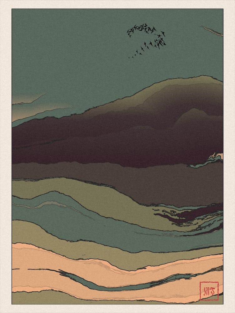Abstract Mountain Landscape Inspired By Minimalist Japanese Ukiyo E Painting Style 9