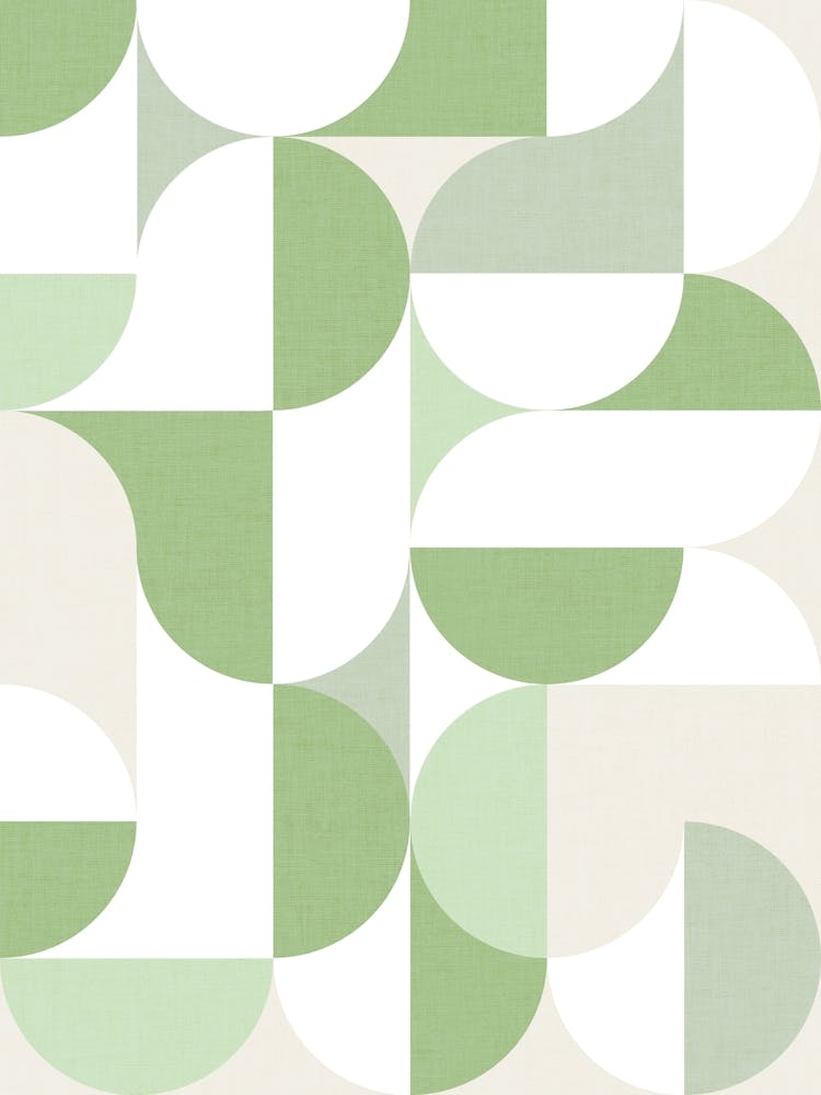 Mid-Mod playful geometric dots and shapes pattern tonal green pastels
