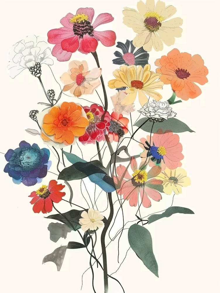 Zinnia 1 Collage Flower Bouquet
