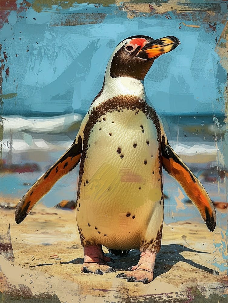 Galapagos Penguin Deception Island Colour Block Painting 2