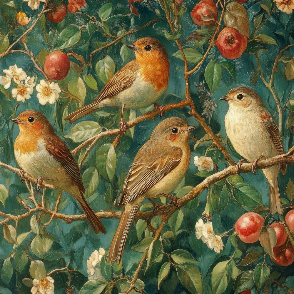 Rotkehlchen im Apfelbaum Kunst