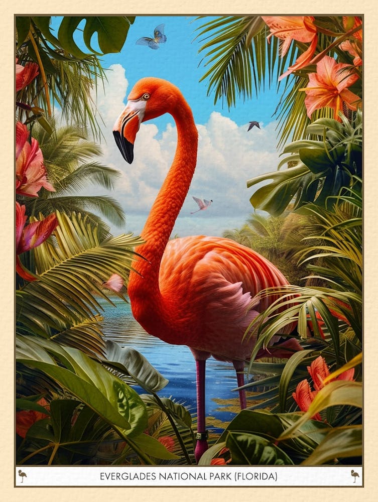 Greater Flamingo Everglades National Park Florida Tropical Illustration 1 Poster