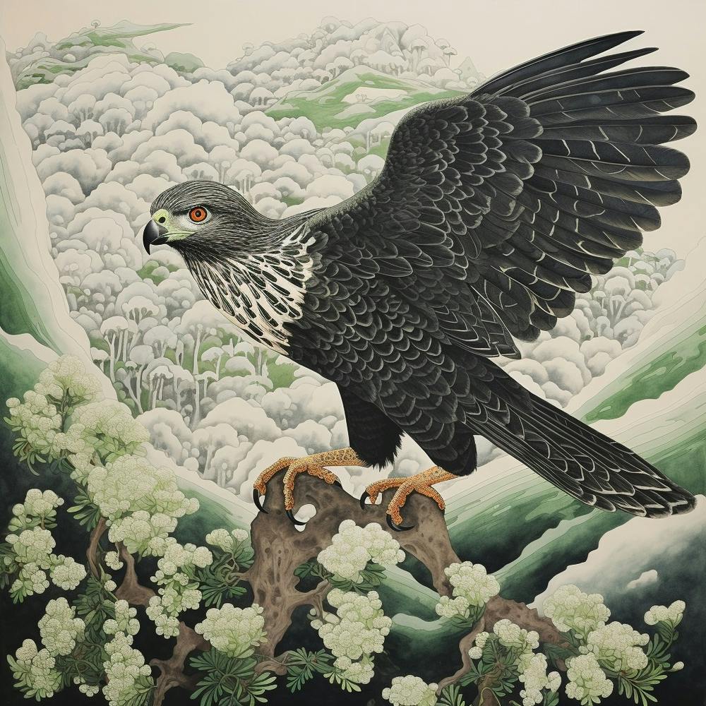 Ohara Koson Inspired Bird Painting Harrier 3 Square