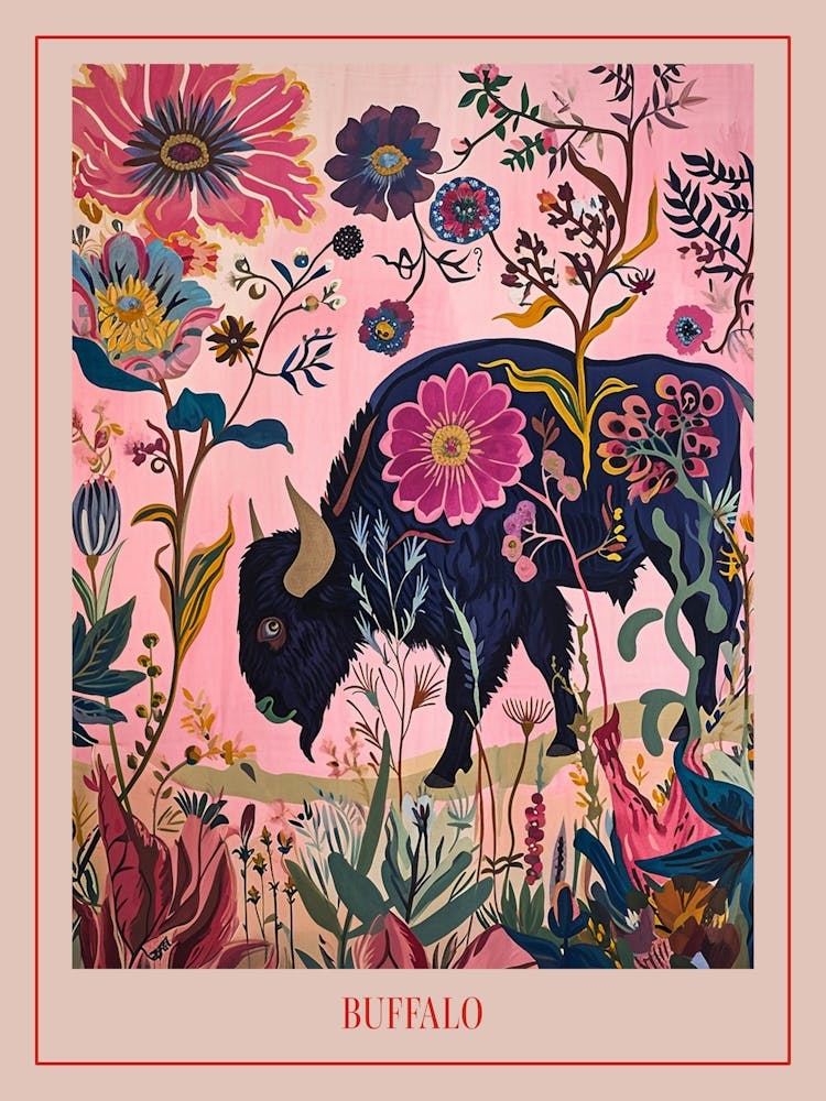 Floral Animal Painting Buffalo 4 Poster
