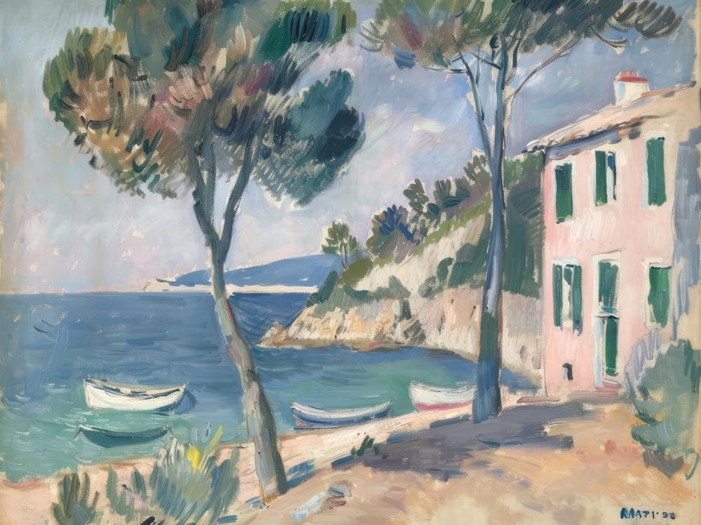 Coastal Cascade Painting Inspired By Paul Cezanne