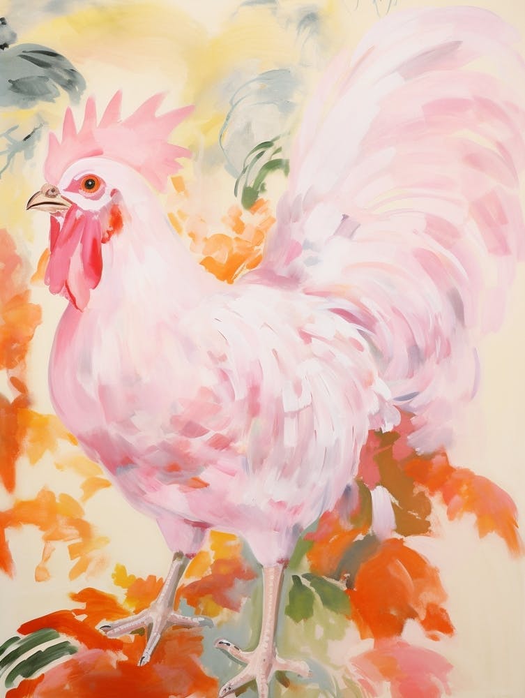 Coq - Peinture d'oiseau éthérée rose 2