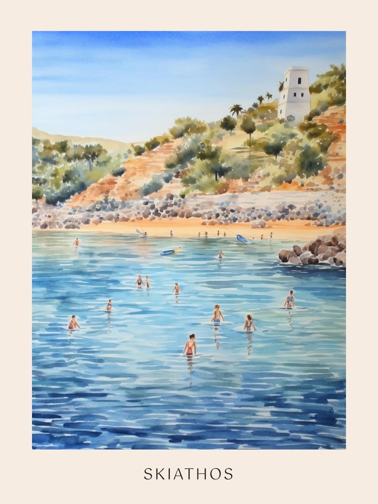 Swimming In Skiathos Greece 2 Watercolour Poster