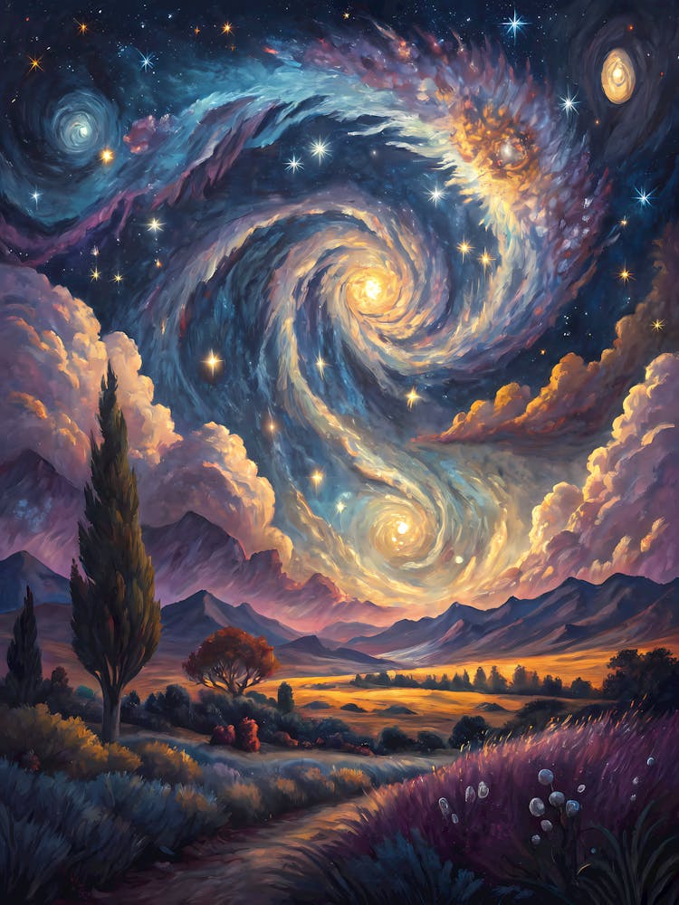 Entfernte Galaxienwirbellandschaft Ölgemälde