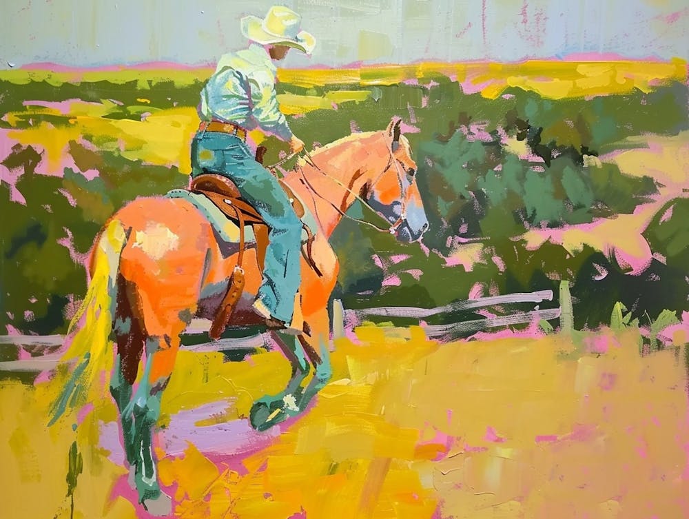 Neon Cowboy In Texas Hill Country Painting