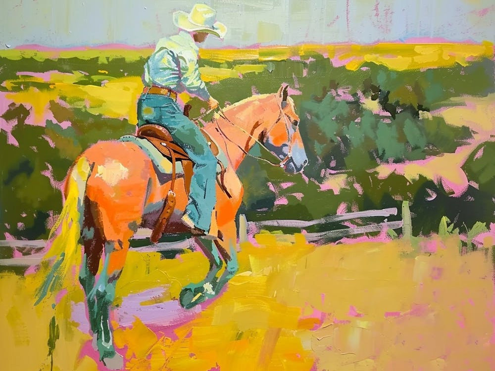 Neon Cowboy In Texas Hill Country Painting