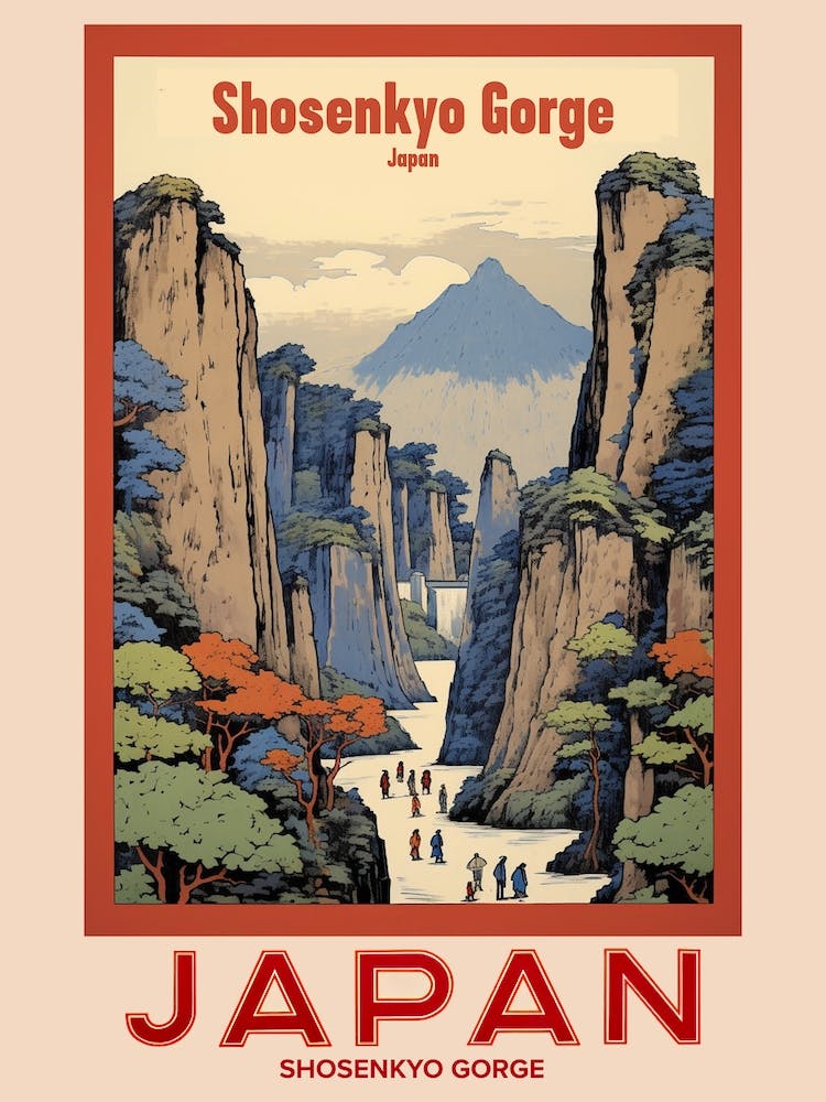 Shosenkyo Gorge, Visit Japan Vintage Travel Art 4 Poster