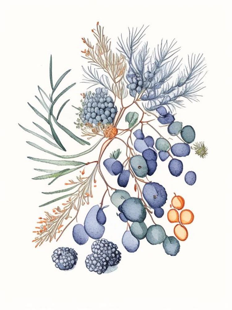 Juniper Berries Spices And Herbs Pencil Illustration 1