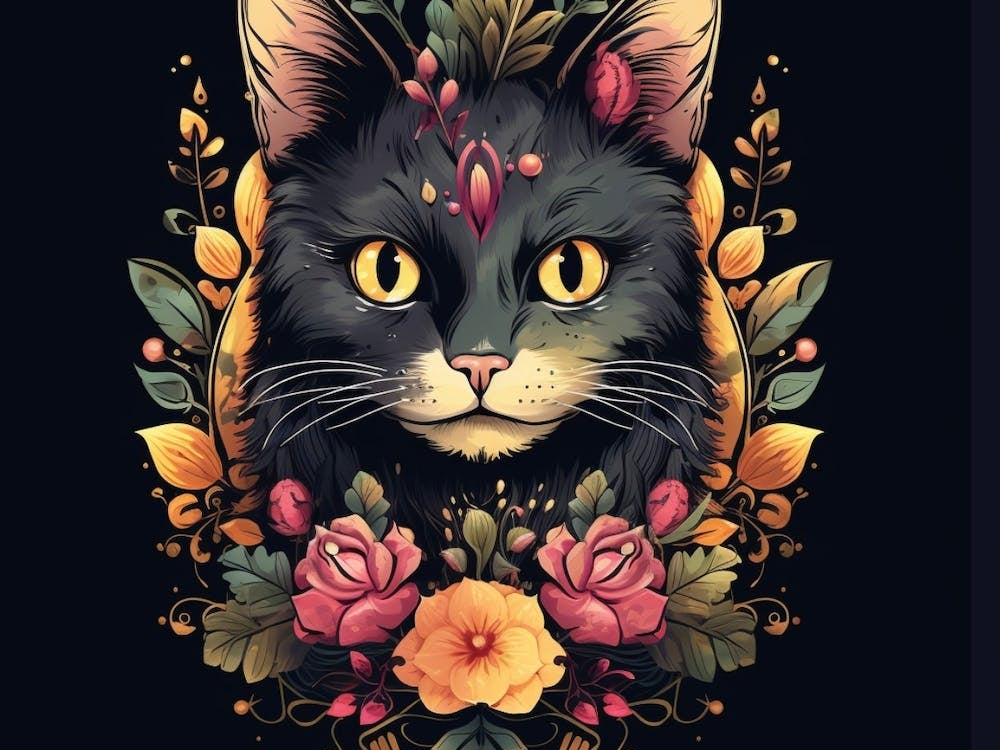 Cat With Flowers