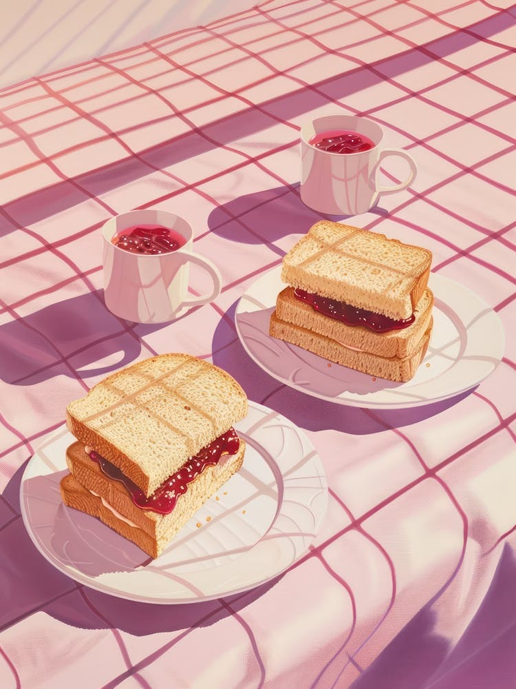 Rosa Frühstücksessen Erdnussbutter und Marmelade 4