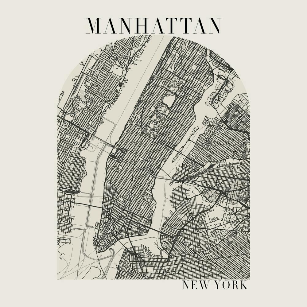 Manhattan New York Boho Minimal Arch Full Beige Color Street Map