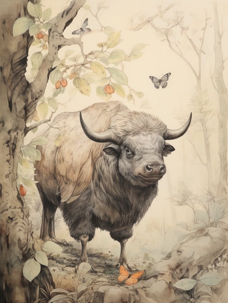 Storybook Animal Watercolour Buffalo 2
