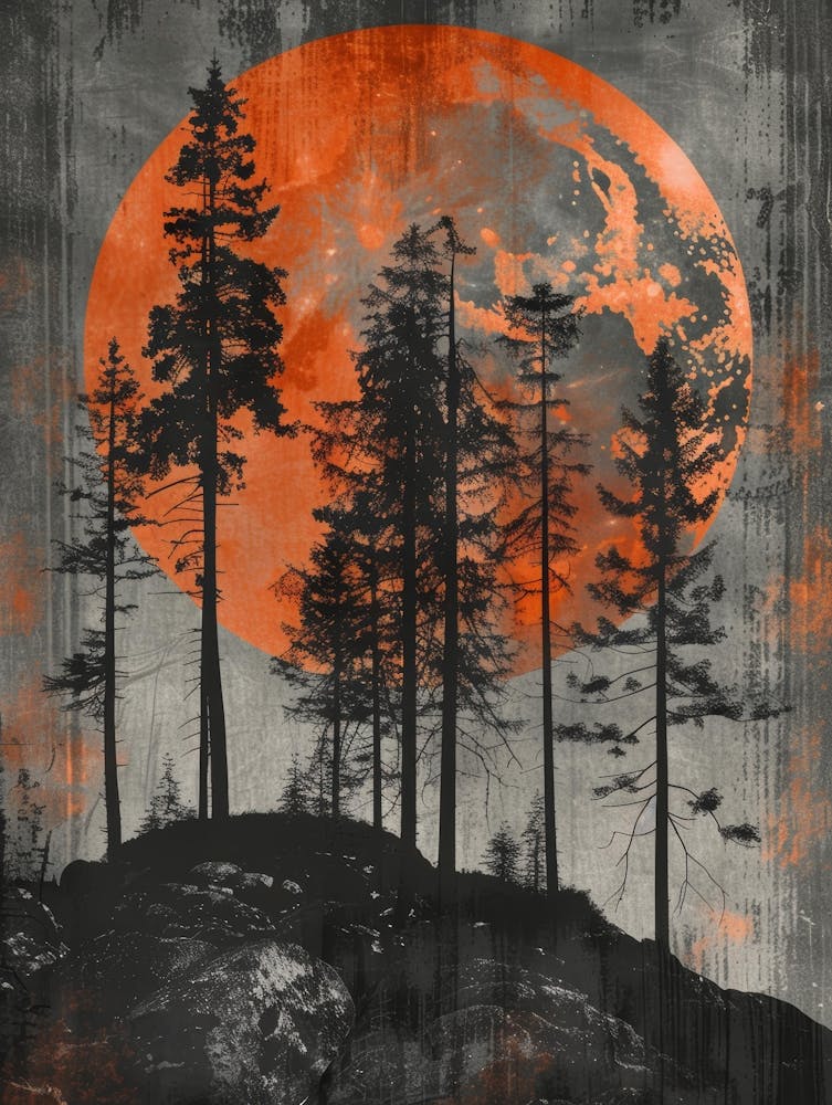 Pleine Lune Au-dessus Des Arbres