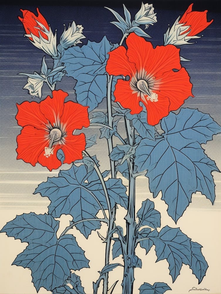 Kikyo Chinese Bellflower 4 Vintage Botanical Woodblock