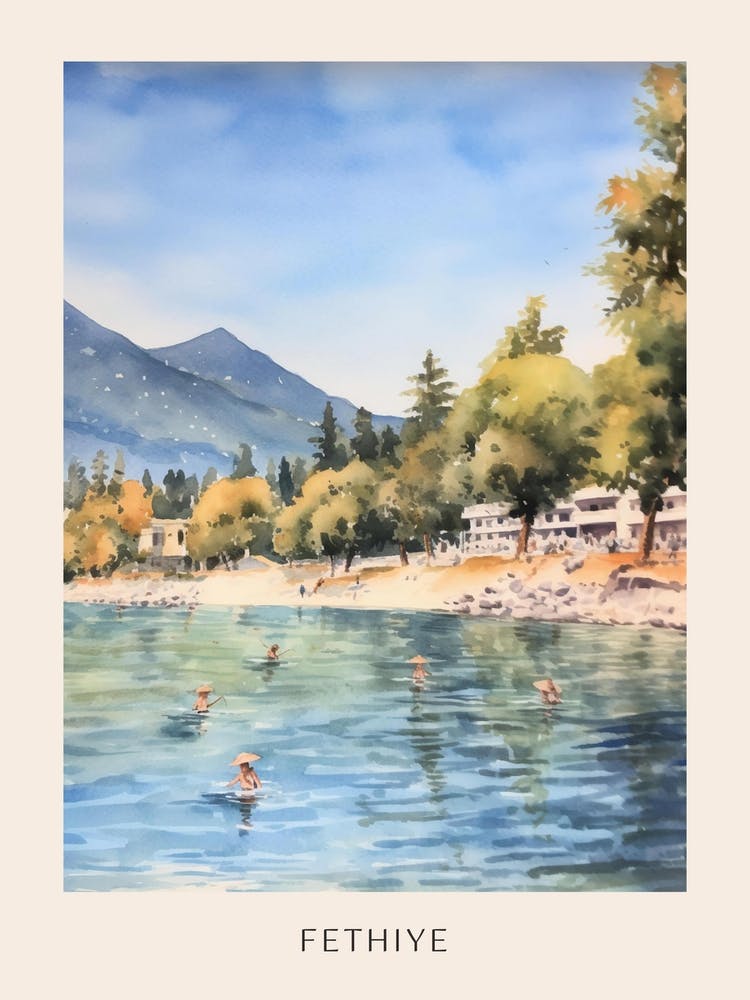 Nager À Fethiye Turquie Affiche Aquarelle