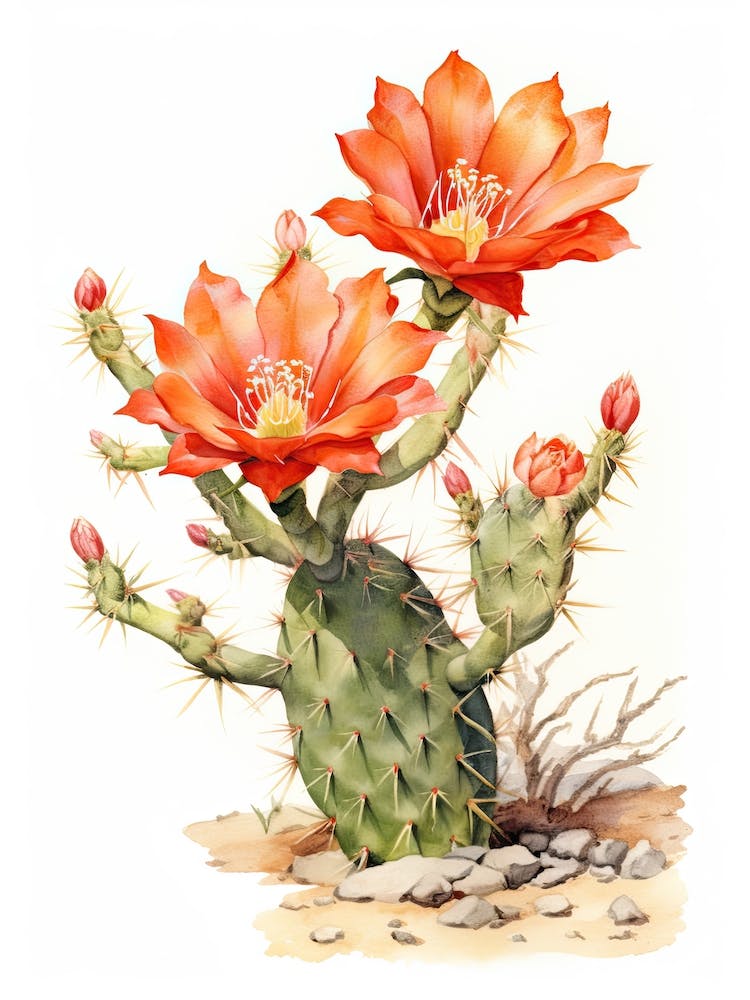 Melocactus Cactus Watercolour Drawing 1