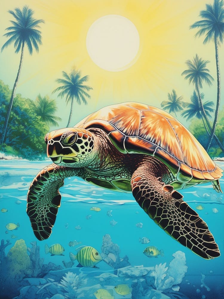 Sea Turtle In The Ocean Blue Aqua 2